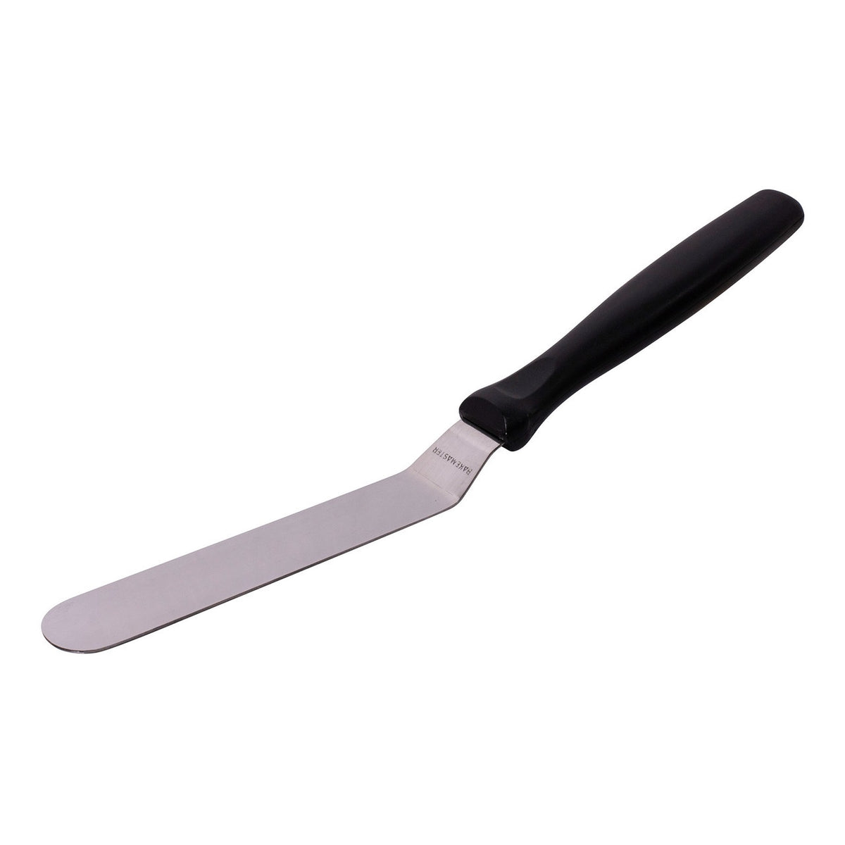 Bakemaster cranked palette knife with a stainless steel angled blade and a black handle