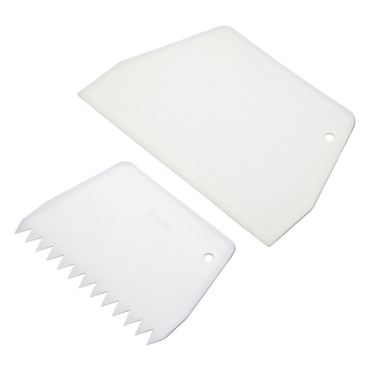 Bakemaster icing scraper set of two white scrapers, one with a serrated edge