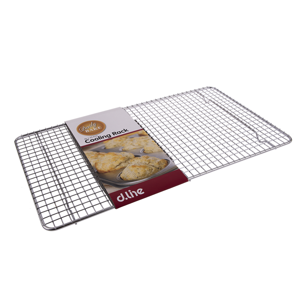 Daily Bake cooling rack in stainless steel wire, shown in its packaging