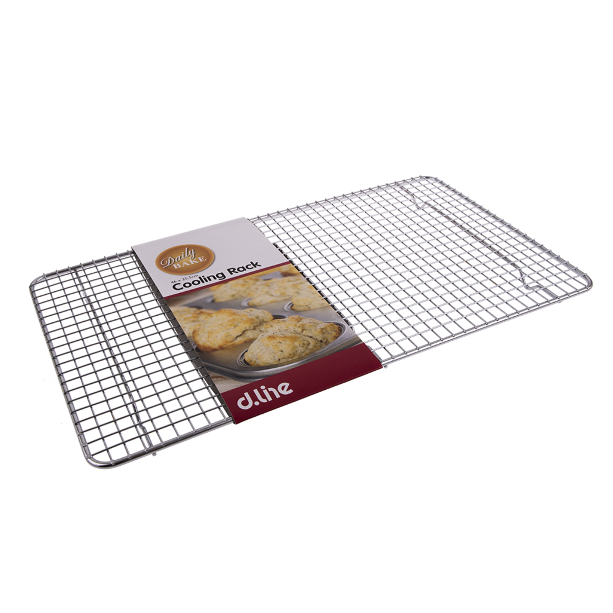 Daily Bake cooling rack in stainless steel wire, shown in its packaging