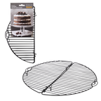 Daily Bake non-stick foldable round cake cooler, a black wire rack that folds in half, shown beside its label