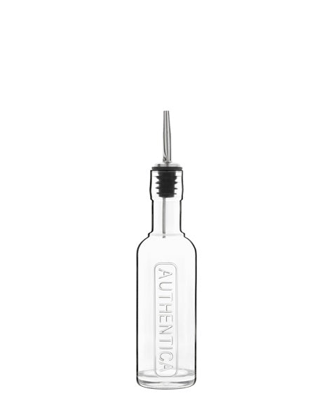 Luigi Bormioli Authentica oil bottle, 500ml, in clear glass with embossed lettering and a steel pourer