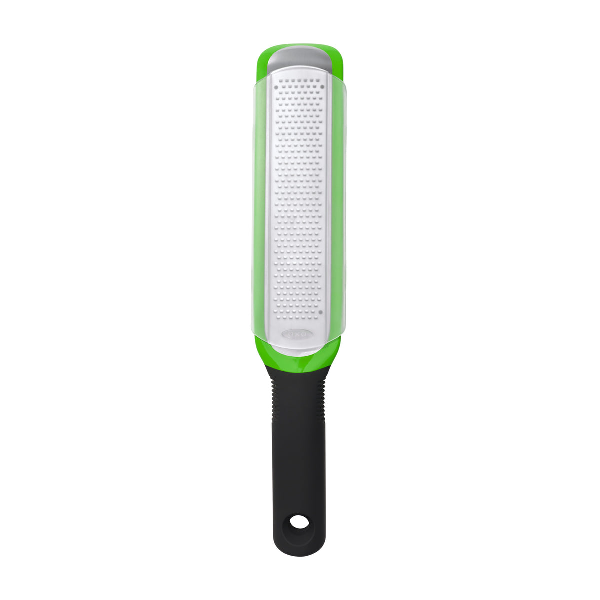 OXO Good Grips etched zester in black and green with a stainless steel grating surface