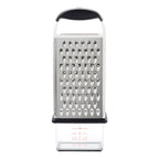 OXO Good Grips box grater with a black handle and a measuring cup base