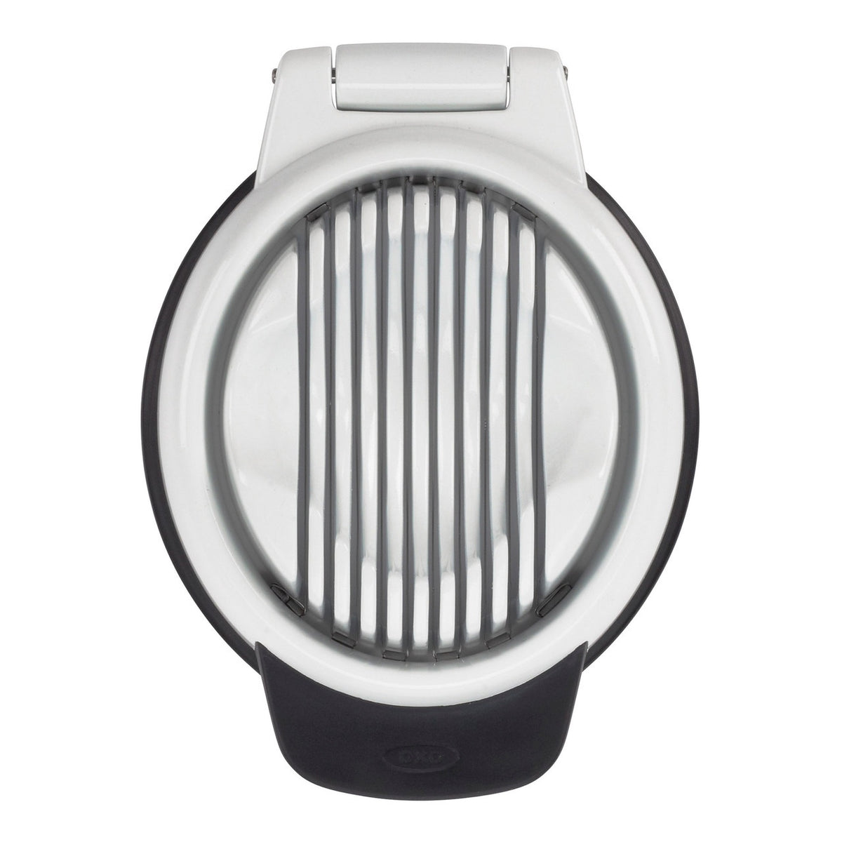 OXO Good Grips egg slicer in white and black with stainless steel wires