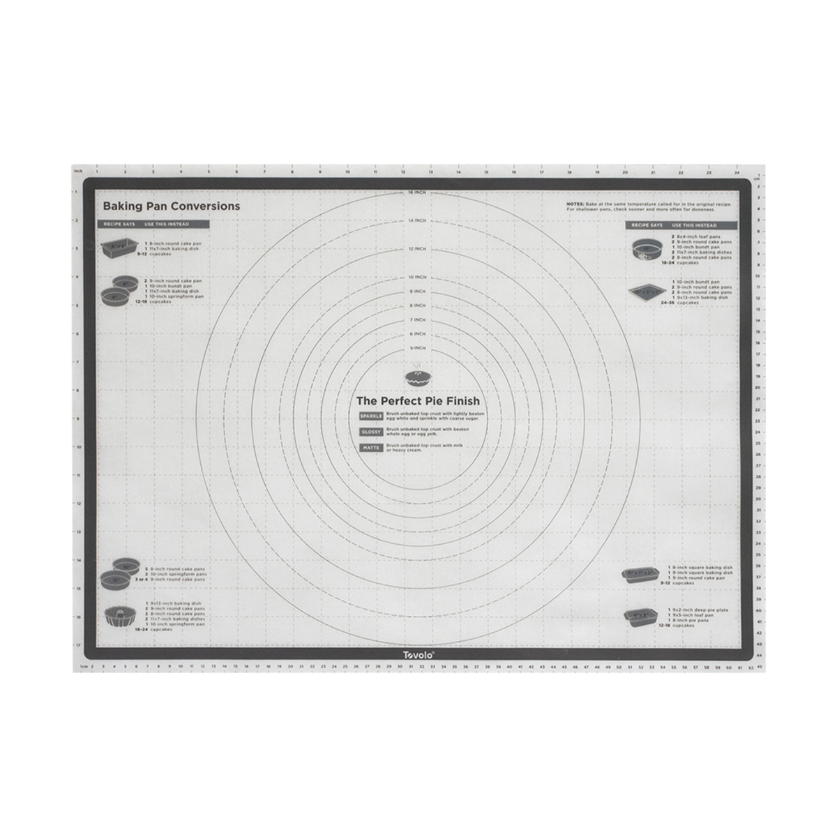 Tovolo Truebake silicone pastry mat, 63.5 x 45.5cm, with printed circles and pan conversion charts