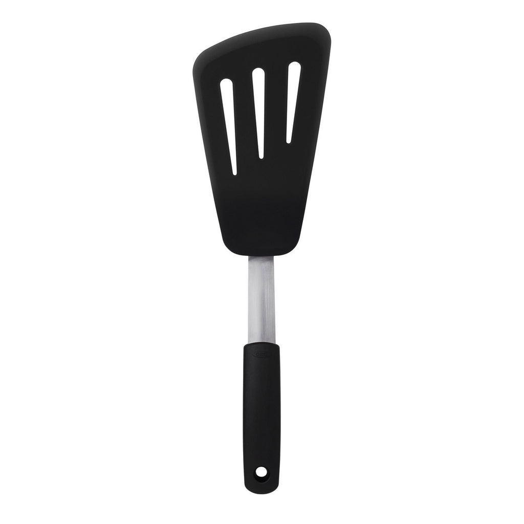 OXO Good Grips silicone flexible omelet turner with a black head and a handle