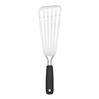 OXO Good Grips stainless steel fish turner with a slotted head and a black handle