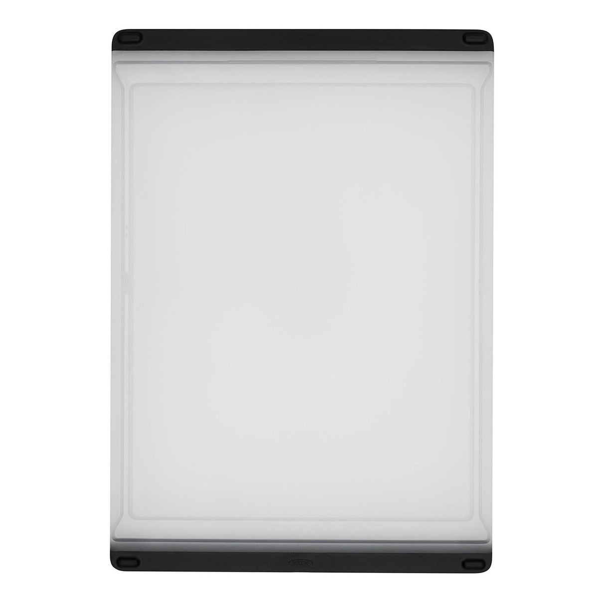 OXO Good Grips everyday cutting board in white and black with a textured non-slip edge