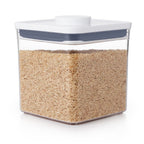 OXO Good Grips big square POP container, 2.6 litre, filled with brown rice, with a white lid
