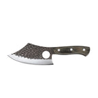 Zassenhaus Farmer chef's knife, 14cm, with a hammered blade and a wooden handle, shown with a leather sheath