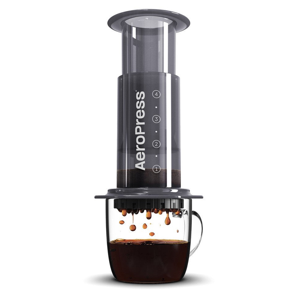 Aeropress Original coffee press with a black chamber and plunger