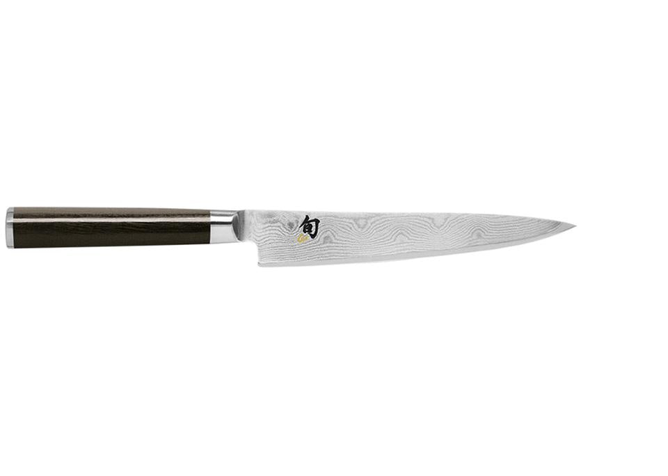 Kai Shun Classic utility knife, 15cm, with a Damascus pattern blade and a dark handle