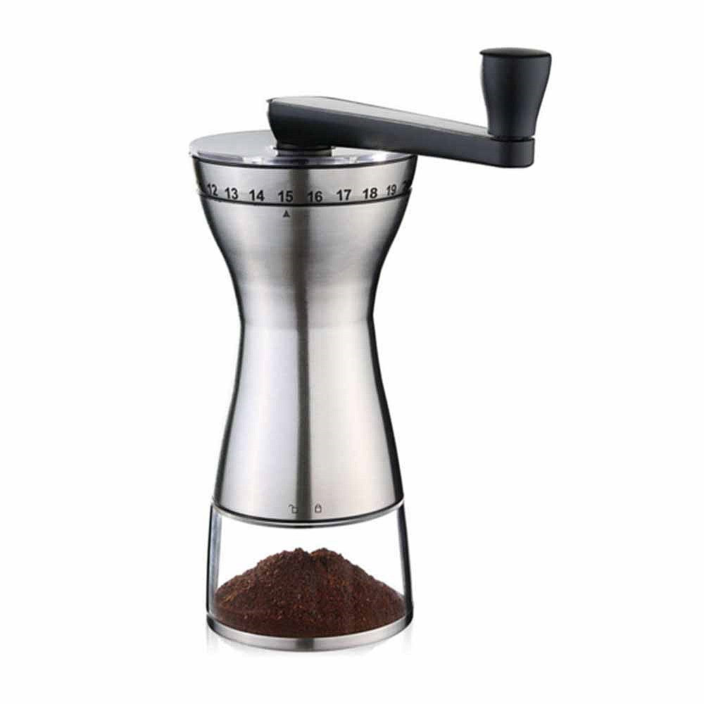 Zassenhaus Manaos coffee grinder in stainless steel with a crank handle