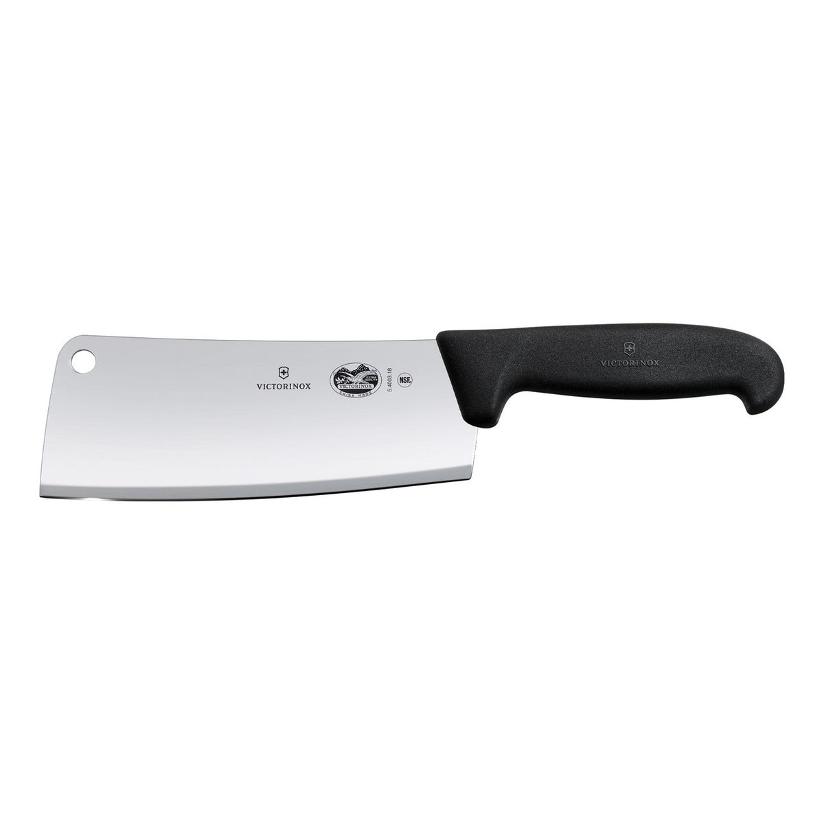 Victorinox Fibrox kitchen cleaver with a wide steel blade and a black handle