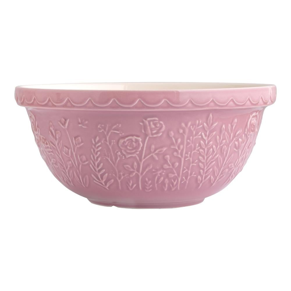 Mason Cash In The Meadow mixing bowl in pink with an embossed rose and wildflower design