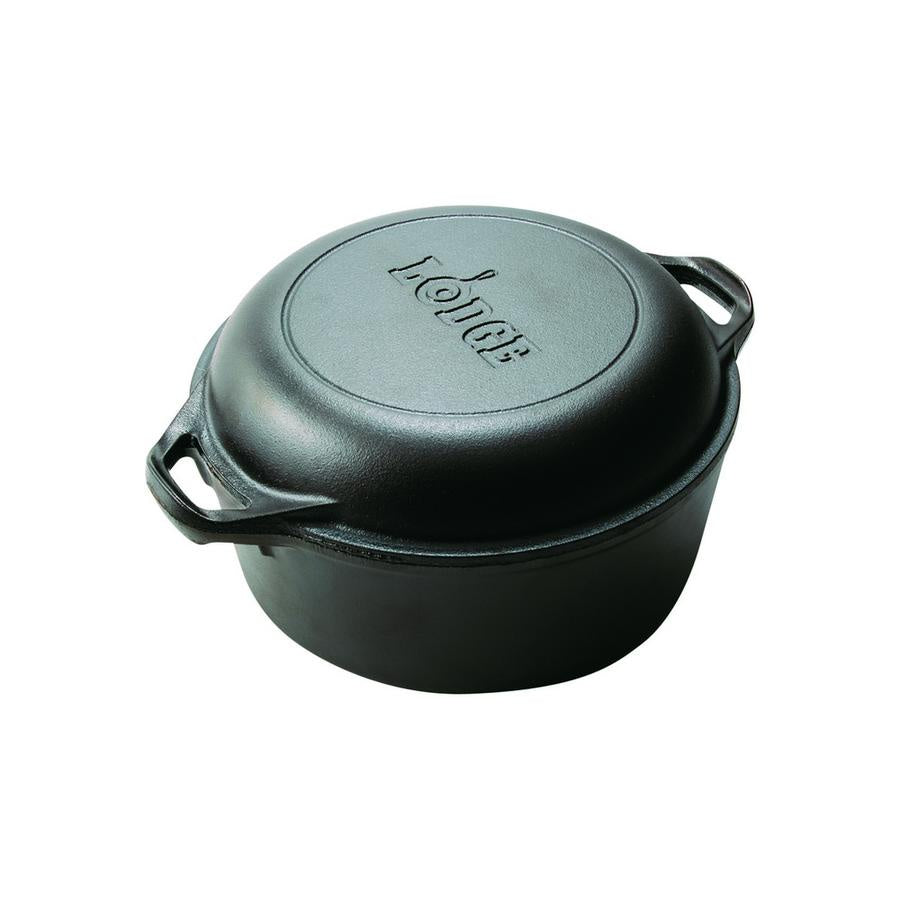 Lodge double Dutch oven, 4.7 litre, in black cast iron with a lid that doubles as a skillet