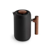 Fellow Clara French press in matt black with a walnut wood handle and lid knob
