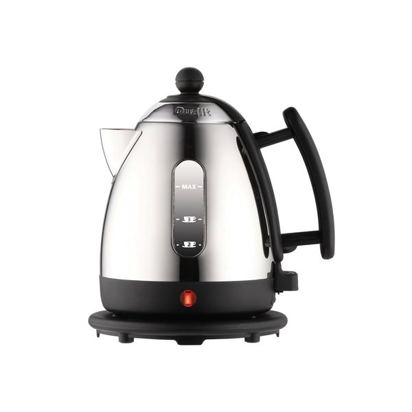 Dualit Lite 1 litre jug kettle in polished steel with a black handle and base