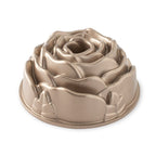 Nordic Ware Rose bundt pan in gold, shaped like a large rose