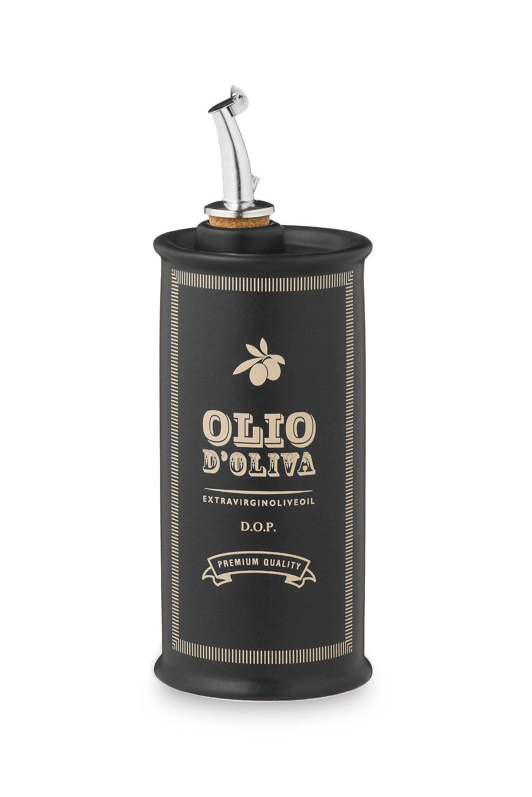 NuovaCER Vintage ceramic olive oil cruet, 250ml, in black with an Olio d'Oliva label