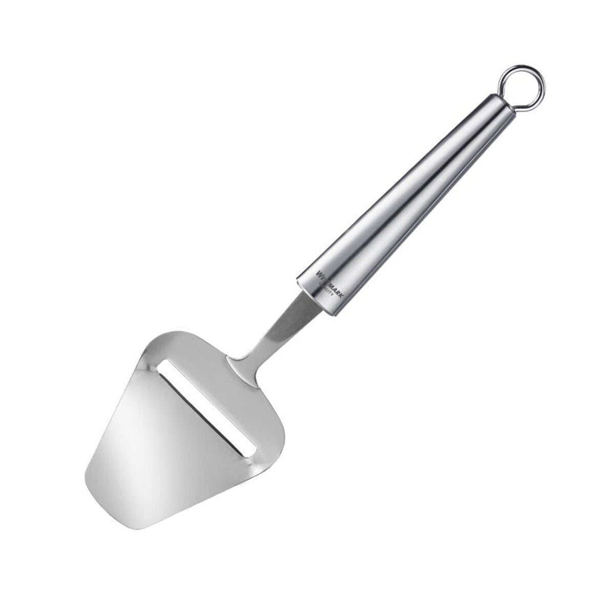 Westmark cheese plane in stainless steel with a long handle and a hanging loop