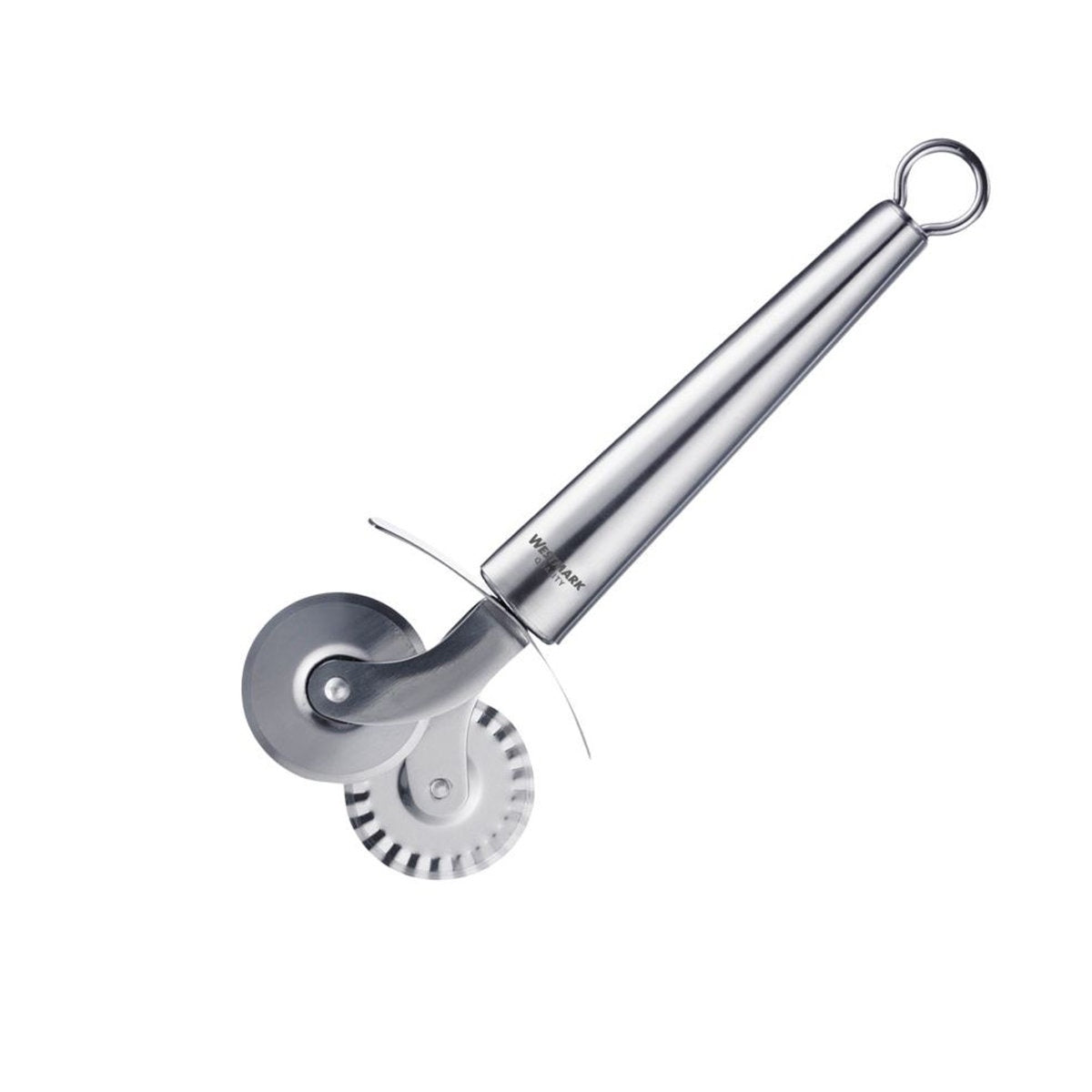 Westmark pastry wheel with a fluted cutter and a stainless steel handle with a hanging loop