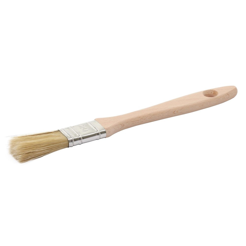 French Woodware pastry brush with natural bristles, a steel ferrule and a beechwood handle
