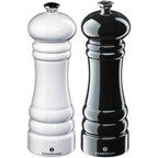 Zassenhaus Berlin salt and pepper mill set, a white and a black mill with domed tops