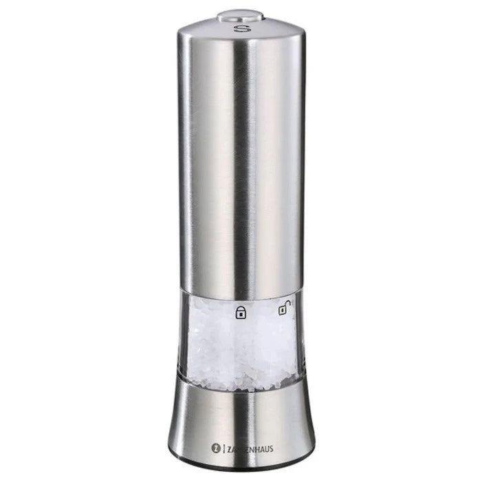 Zassenhaus Gera electric salt mill in stainless steel with a clear grinding chamber