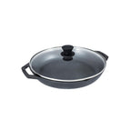 Lodge Chef Collection pan in black with a domed glass lid and a black knob
