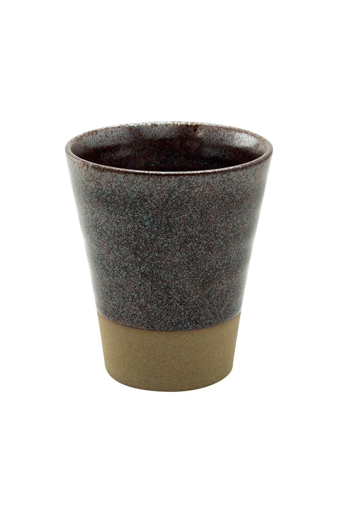 Zero Japan 200ml mug in iron brown with a speckled dark glaze and an unglazed base