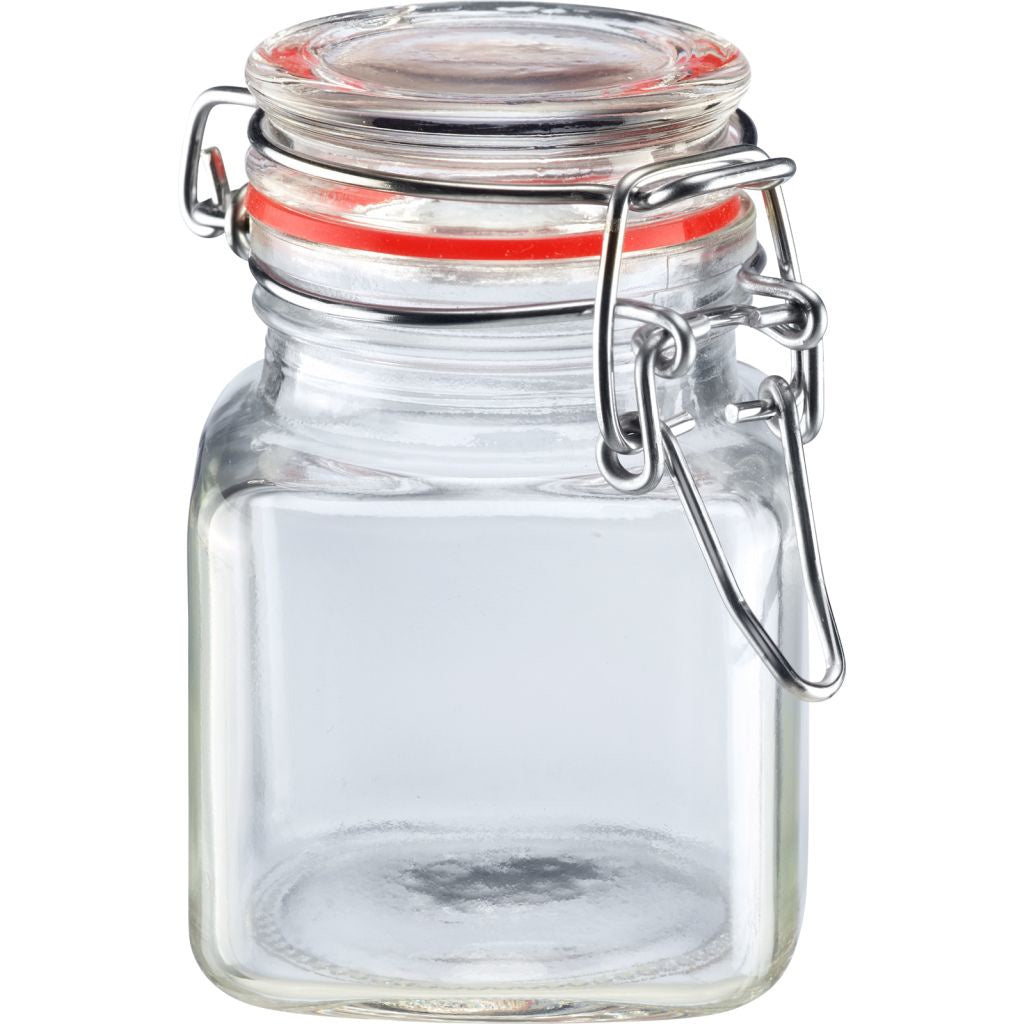 Westmark flip-top jar, 100ml, in clear glass with a wire clip and a red seal