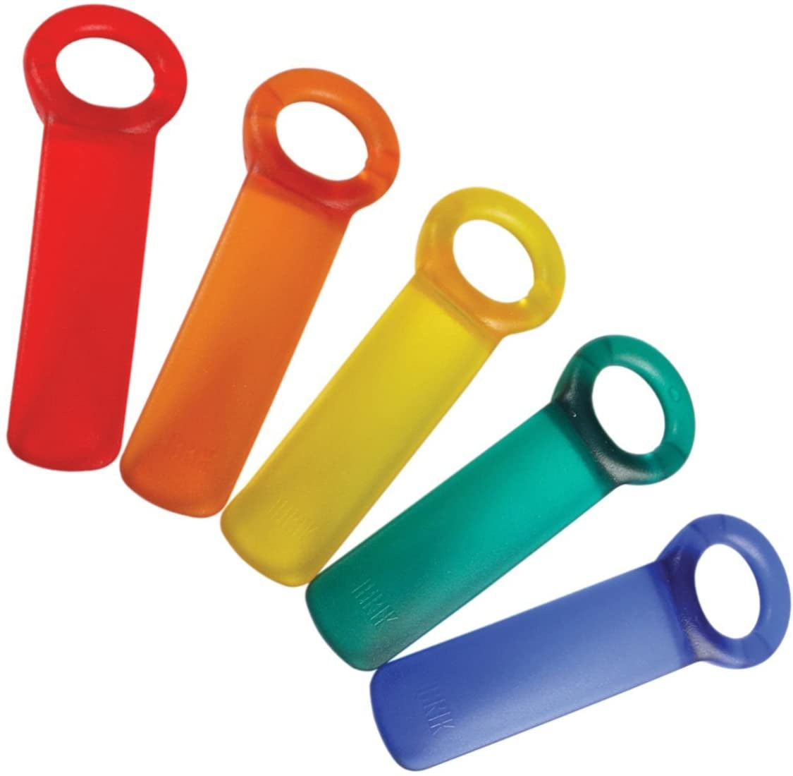 Brix Jarkey jar opener in assorted colours, five rubber grip openers in red, orange, yellow, green and blue