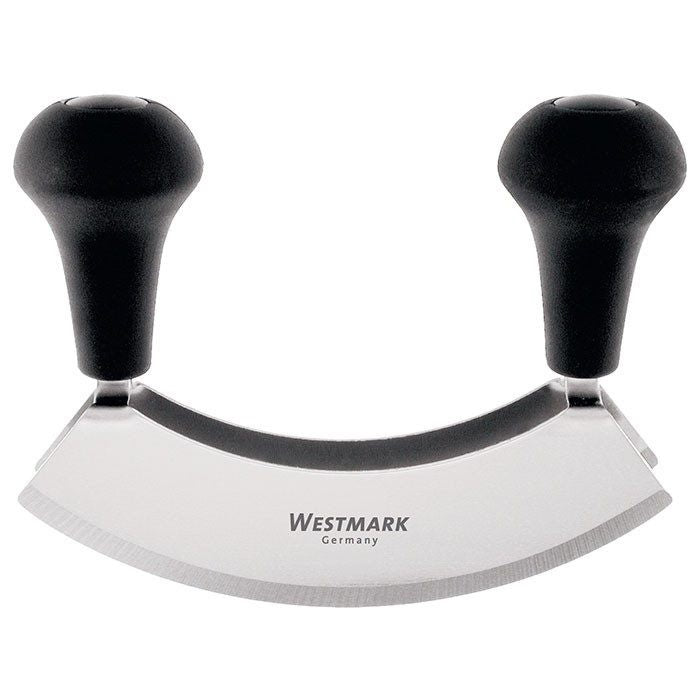 Westmark mincing herb knife with double curved blades and black handles