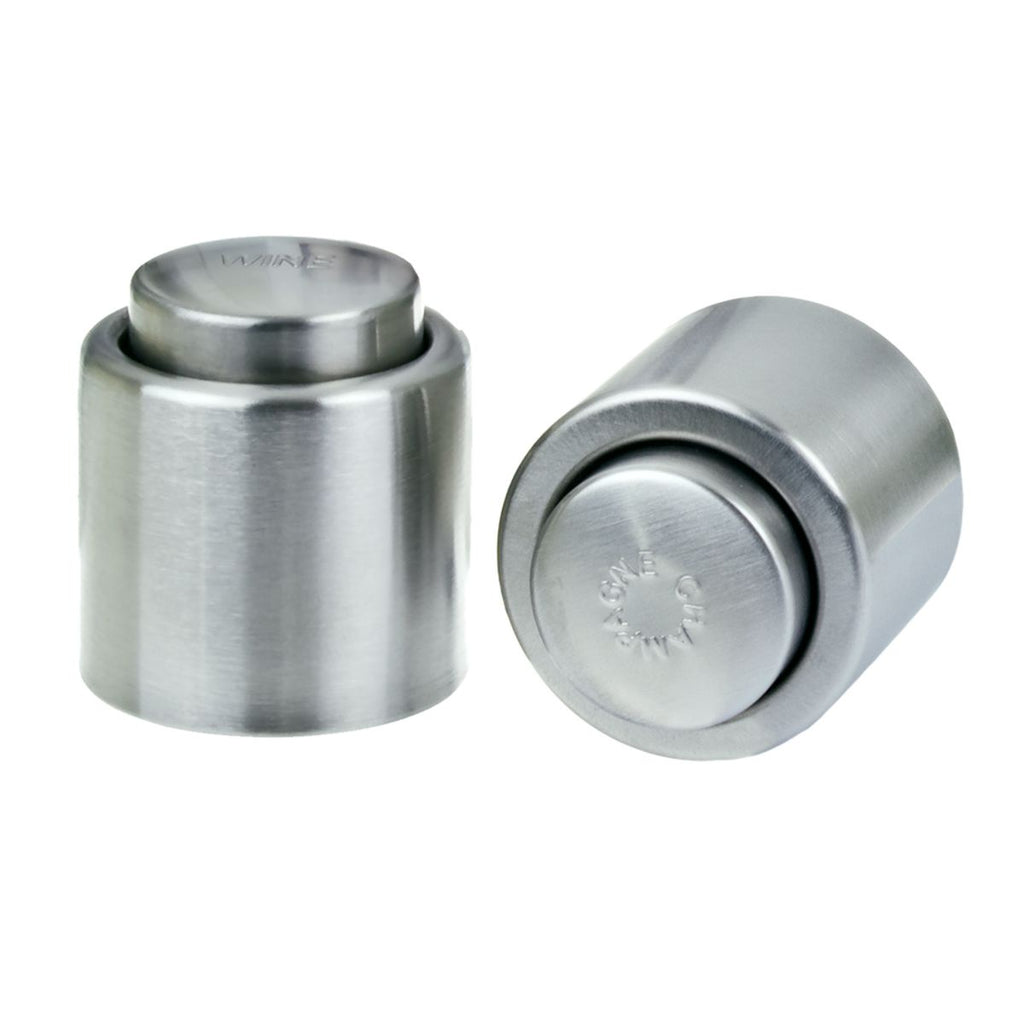 Bartender Hey Presto stainless steel wine and champagne stoppers, a pair of steel stoppers