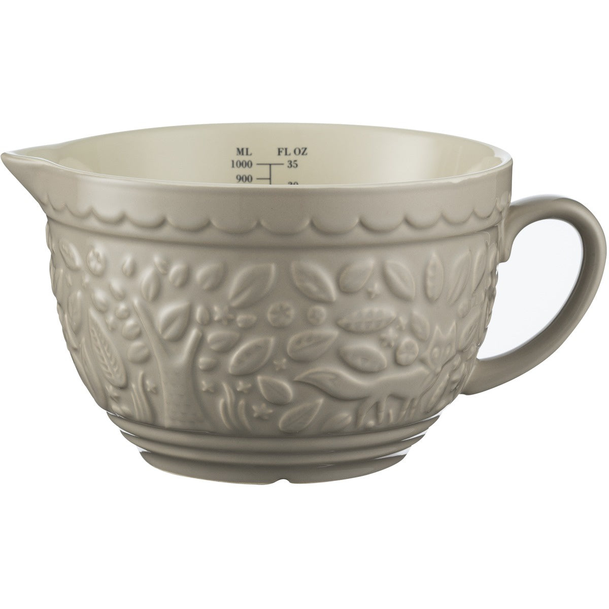 Mason Cash In The Forest measuring jug in taupe with embossed woodland detail and measurement markings