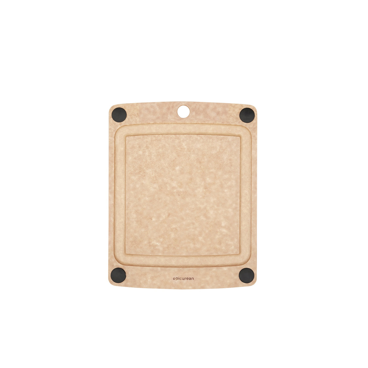 Epicurean all-in-one board, 29x23cm, in natural tan with a juice groove and black corner feet
