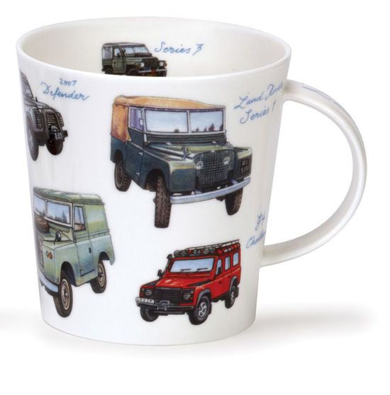 Dunoon Classic Collection mug decorated with vintage Land Rover vehicles