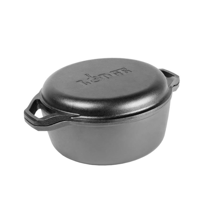 Lodge Chef Collection double Dutch oven in black cast iron with a lid that doubles as a skillet