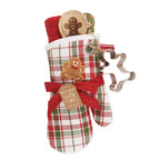 Design Imports Gingerbread Man kitchen gift set with a plaid oven mitt, tea towel and cookie cutter