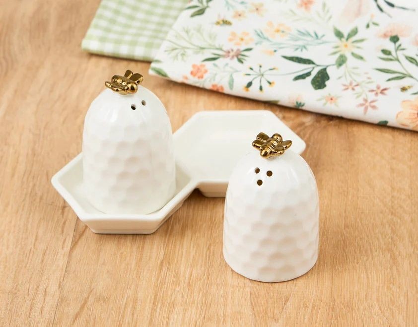 Ceramic Bee Hive Salt & Pepper Shakers