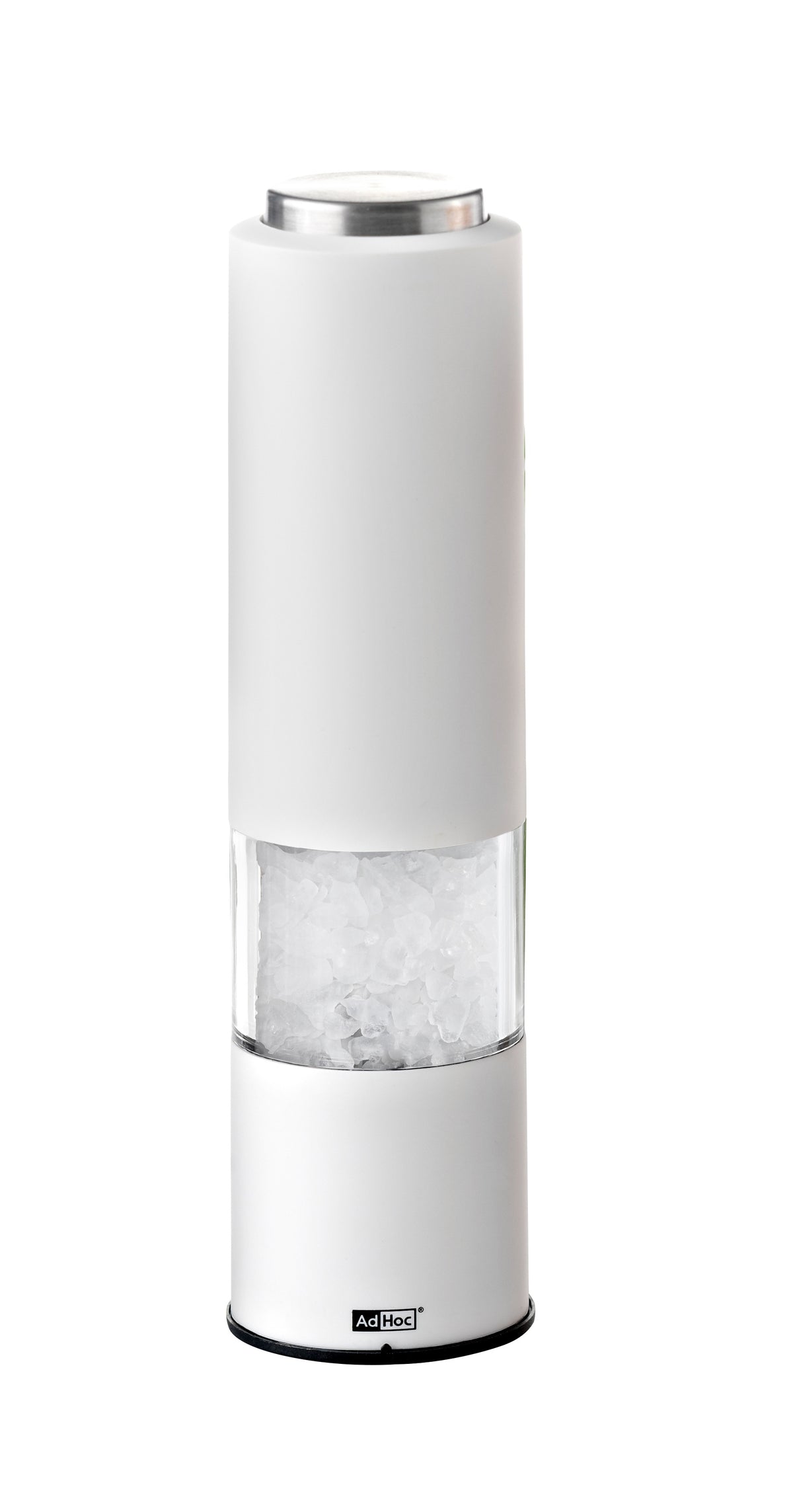 AdHoc Tropica electric pepper or salt mill in white with a clear grinding chamber