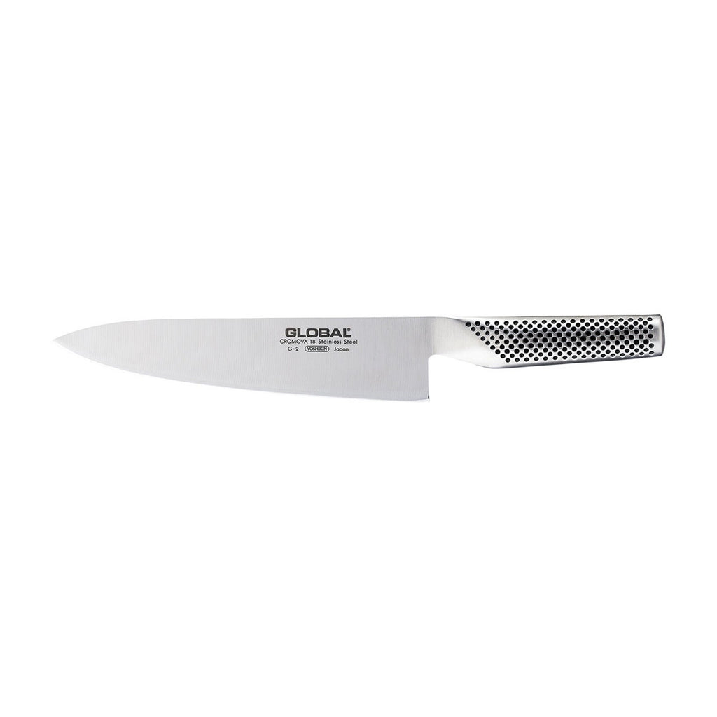 Global Classic G-2 cook's knife, 20cm, with a stainless steel blade and dimpled steel handle