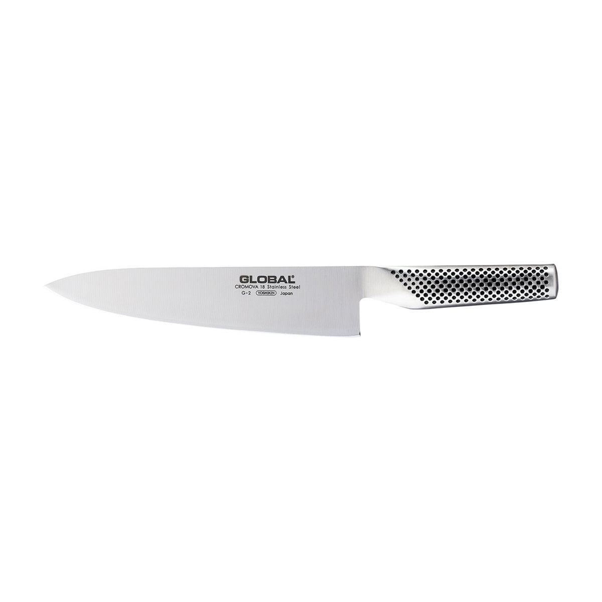 Global Classic G-2 cook's knife, 20cm, with a stainless steel blade and dimpled steel handle