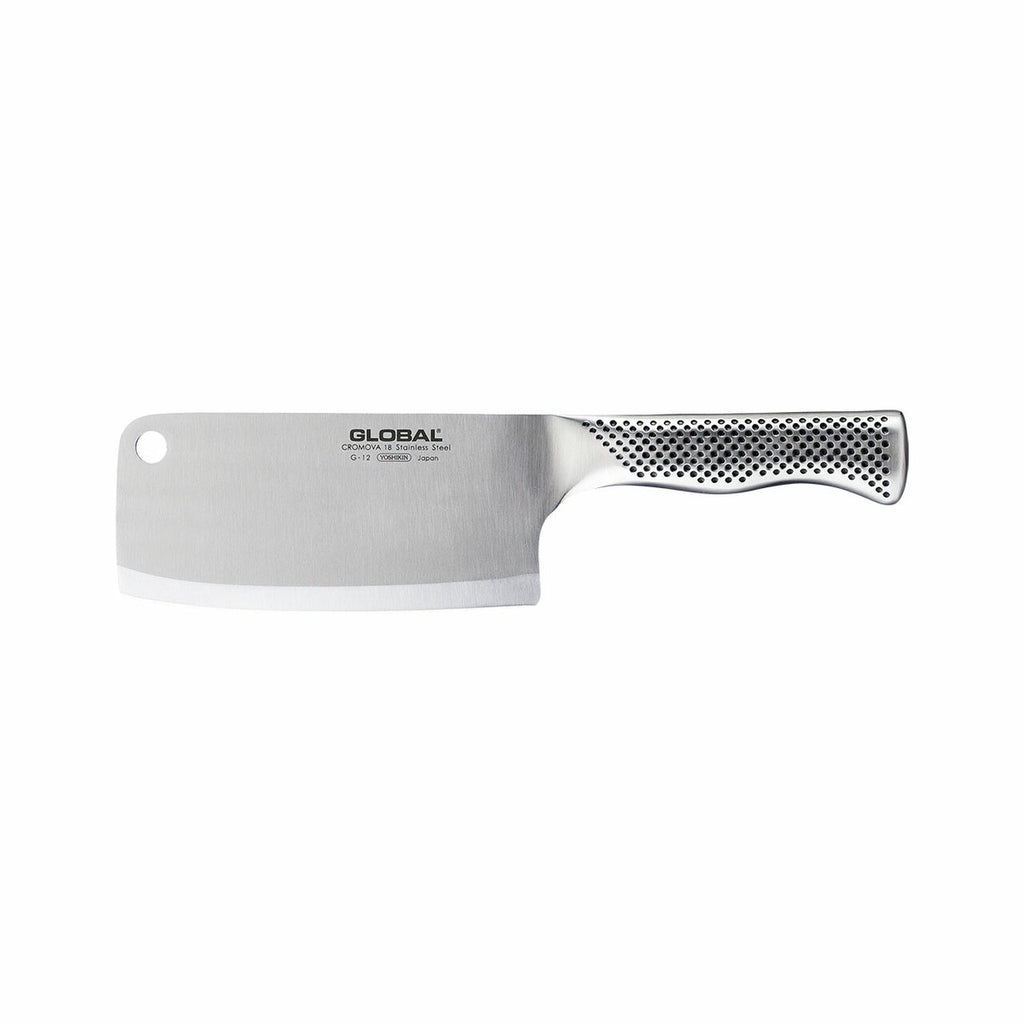 Global Classic G-12 meat chopper, 16cm, with a wide steel blade and a dimpled handle
