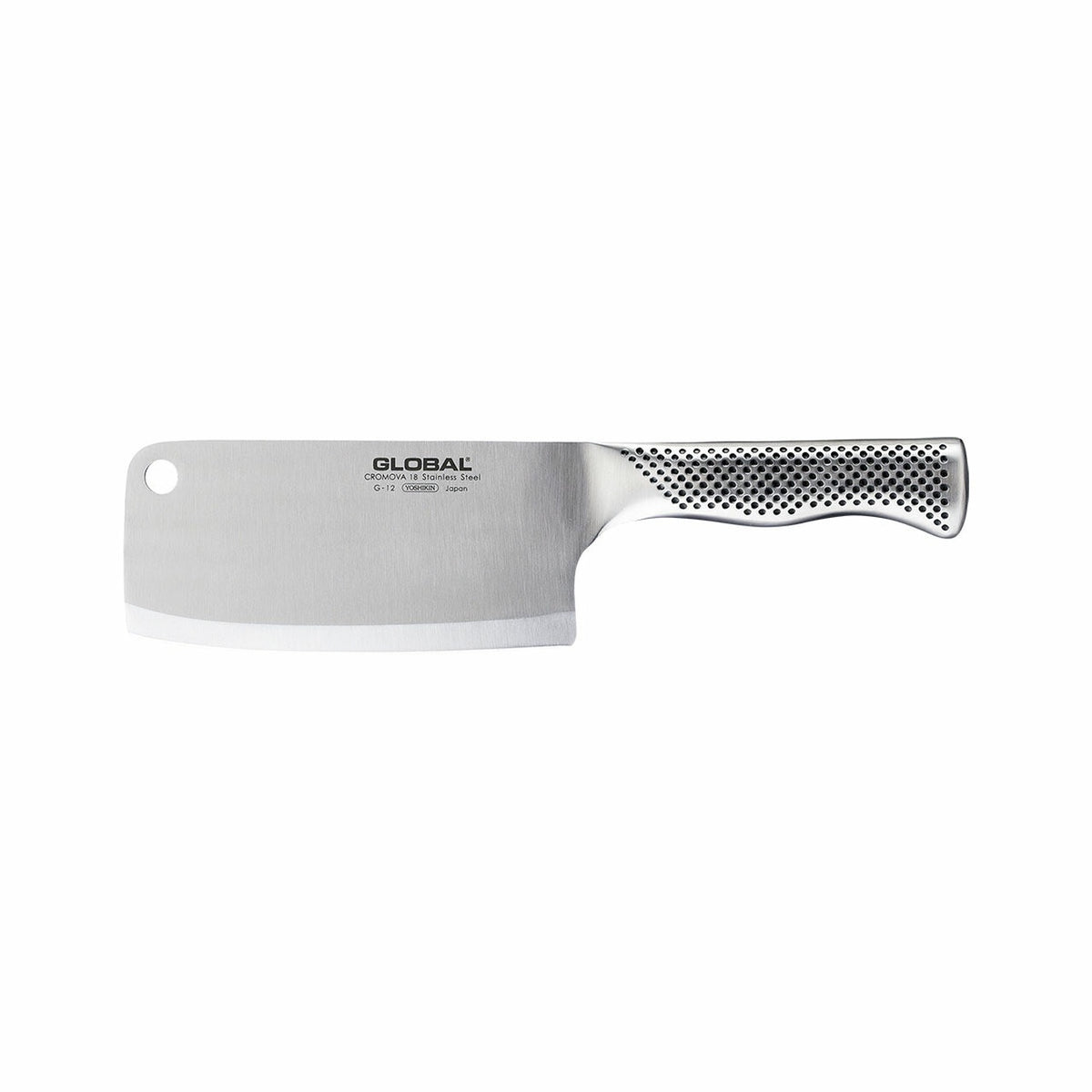 Global Classic G-12 meat chopper, 16cm, with a wide steel blade and a dimpled handle
