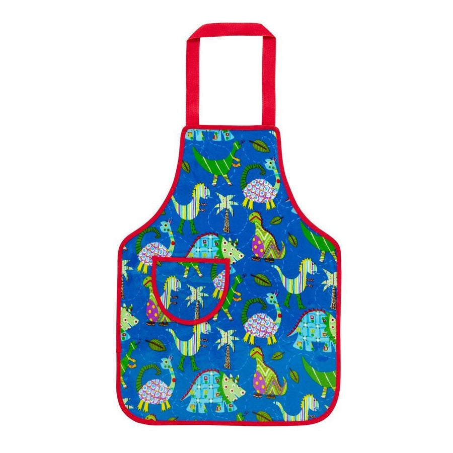 Ulster Weavers PVC child's apron with a dinosaur print on blue with red trim