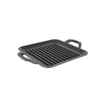 Lodge Chef Collection square grill pan in black cast iron with a ridged surface and two handles