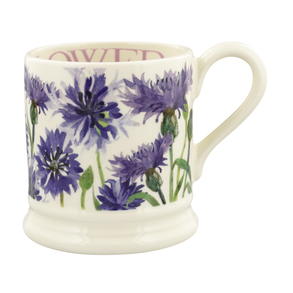 Emma Bridgewater half pint mug with a design of purple cornflowers
